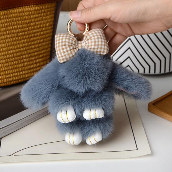 Plush Bunny Keychain Furry Faux Fur Rabbit Pendant Key Chain Soft Animal Keyring Accessory for Women Purse Backpack Decor
