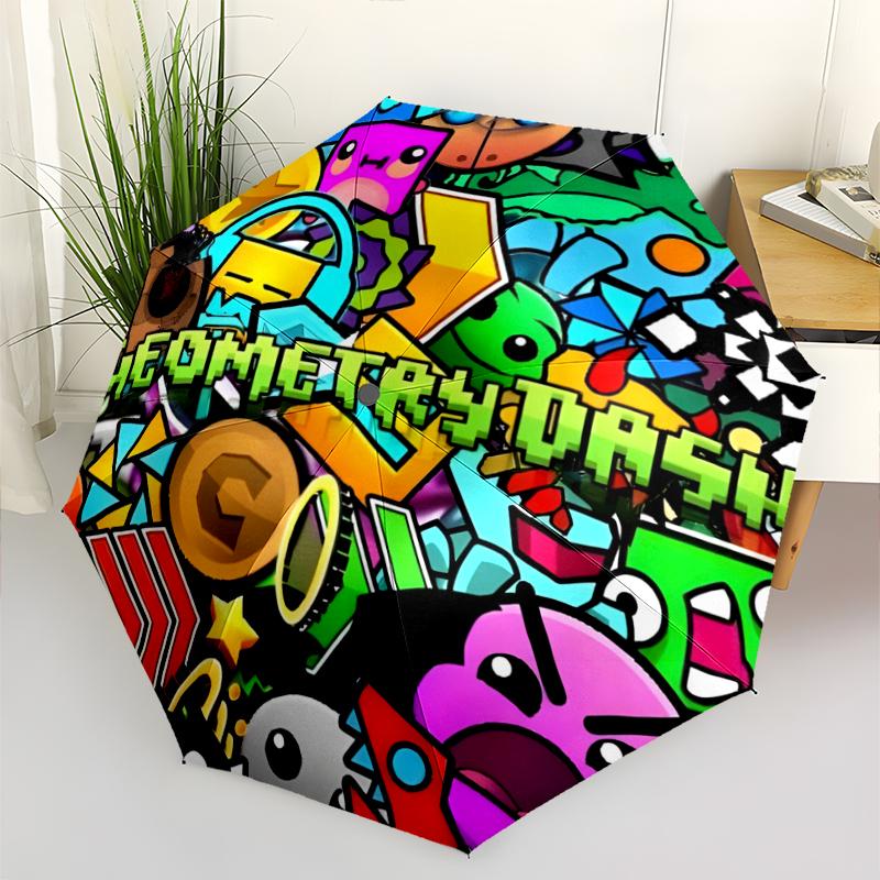 Geometry Dash Fashionable Automatic Opening/Closing Folding Umbrella. Portable and Foldable, Ideal for Gift, Travel, and Daily Use.