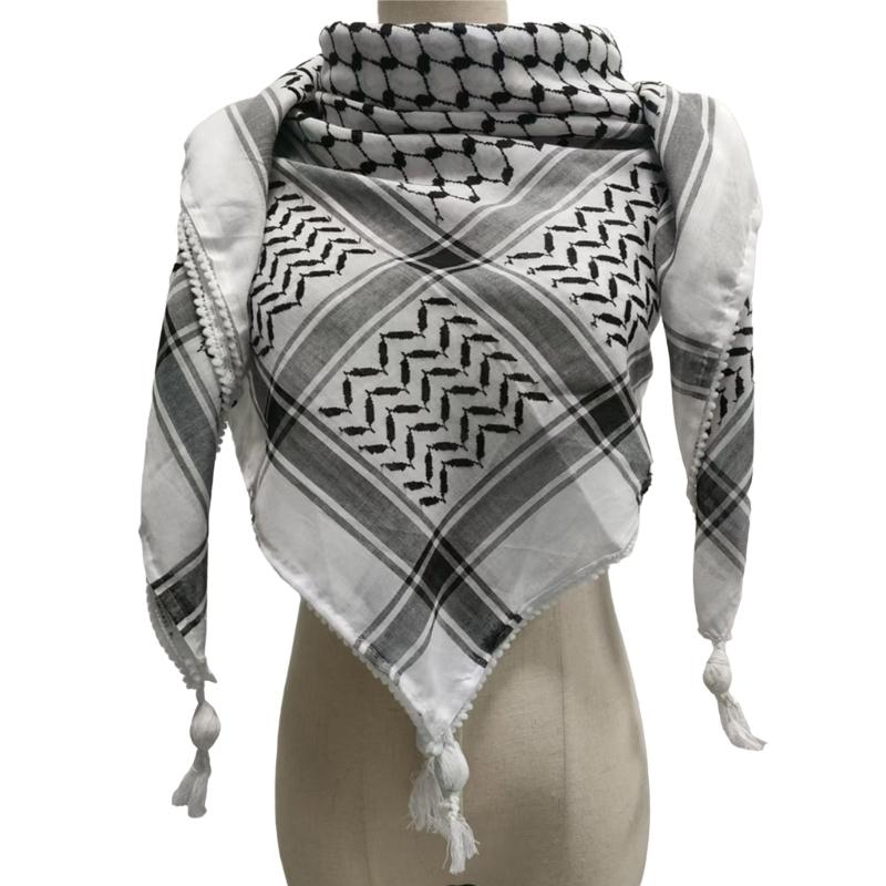 Arab Shemagh Scarf for Men Breathable Polyester Desert Neckwrap Tassels Neckerchief Hijab Shawl for Casual and Formal Ev