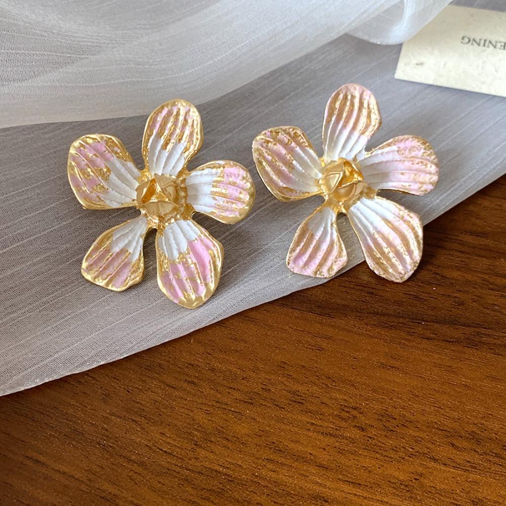 Sweet Oil Drop Flower Ear Studs Baroque Korean Style Earrings Enamel Flower Earrings  Jewelry