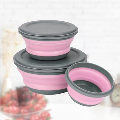 Folding Lunch Box 3Pcs/Set with Lid Silicone Portable Folding Bowl Foldable Salad Bowl Bowl Sets Food Container