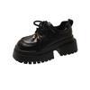 Plateau-Loafer Damen 2025 Frühling neu Retro Big Head Einzelne Schuhe Schnürschuhe Schwarz Britischer Stil Kleine Lederschuhe