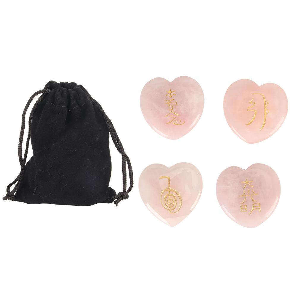 4Pcs Thumb Worry Stones Rose Quartz Heart Shaped Palm Size Reiki Balancing Stones for Family