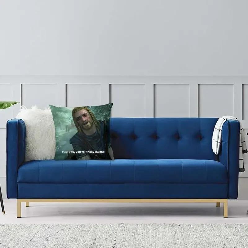 Personalized Hey You You're Finally Awake Cushion Covers Sofa Home Decor Skyrim Meme Square Throw Pillow Cover 45x45cm