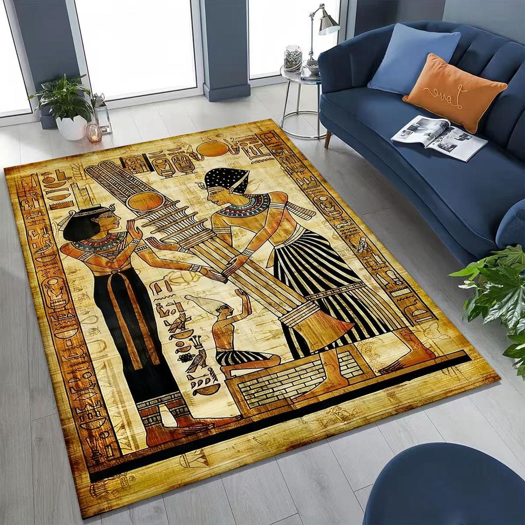 Ancient Egyptian Hieroglyphic Symbols Carved Murals Rug for Bedroom Living Room Sofa Home Doormat Decor,Kids Non-slip Floor Mat