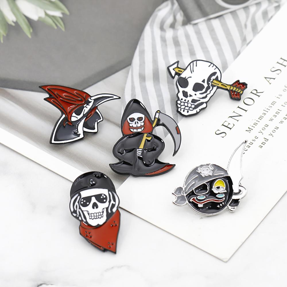 Happy Halloween Theme Brooch Trick or Treat Enamel Pin Skull Grim Reaper Ghost Backpack Jeans Badge Dark Punk Accessories Friend