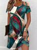 Women's Summer Short-Sleeve Minimalist Color-Blocked Dress—Loose-Fitting Breathable Fashionable Casual Beach Dress
