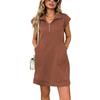 Loose Straight Dress Solid Color Stitching 2026 Summer Loose Casual Fashion Lapel Raglan Sleeves Zipper Pocket Mini Dress