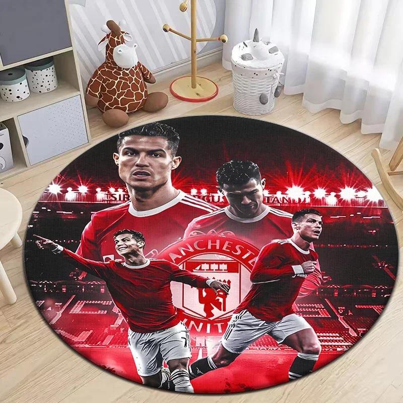 Football Star Design Round Carpet - Non-Slip Flannel Rug for Living Room, Camping, Picnic, Yoga, Bedroom, and Area