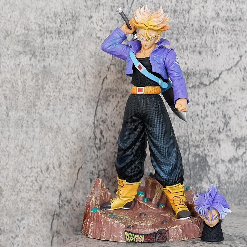 23cm Anime Dragon Ball Z Super Saiyan Trunks 2 Heads PVC Action Figure Battle Statue Collection Game Model Kids Toys Doll Gifts