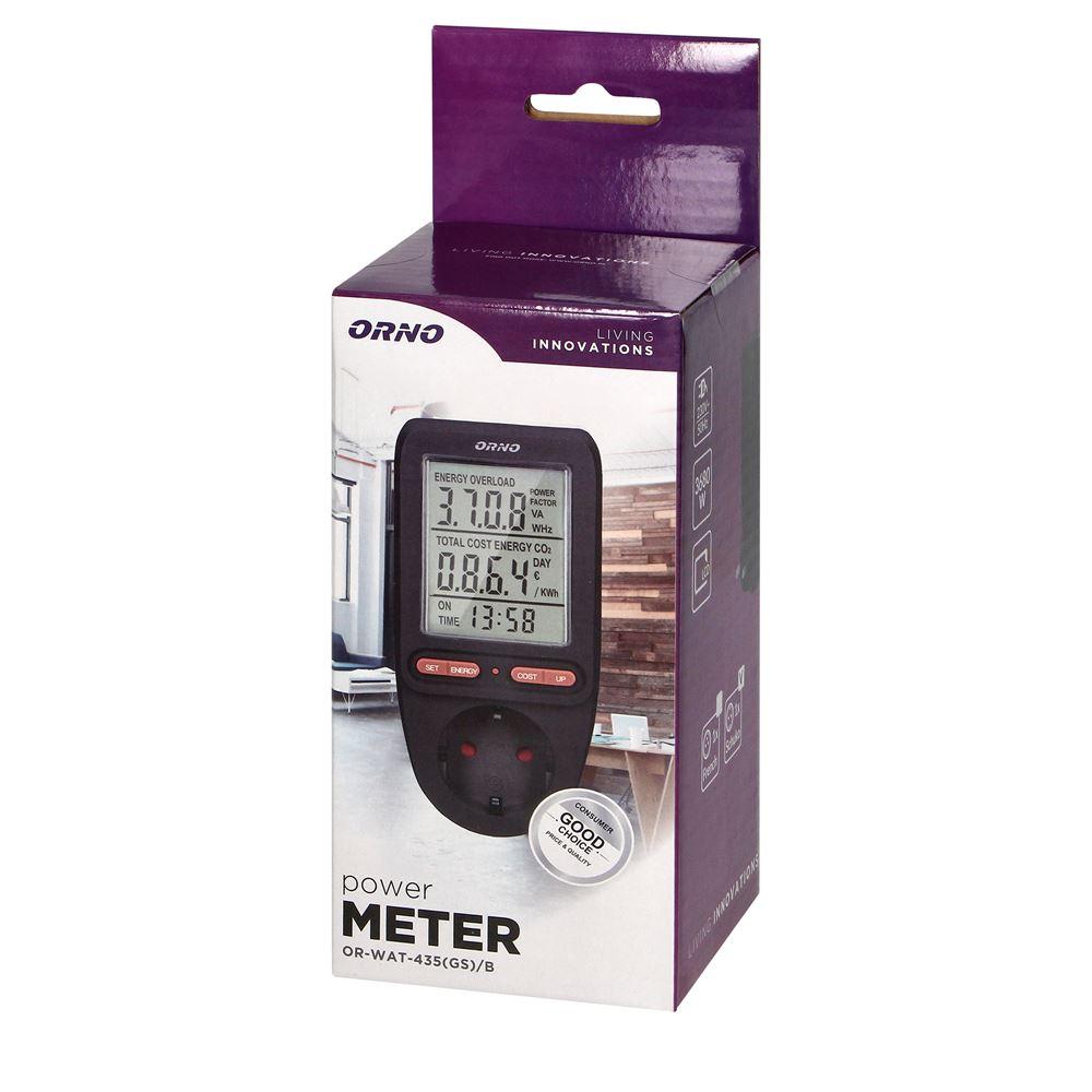 Watomierz, Kalkulator Energii Z Wyświetlaczem Lcd Or-Wat-435(Gs)/B Schuko