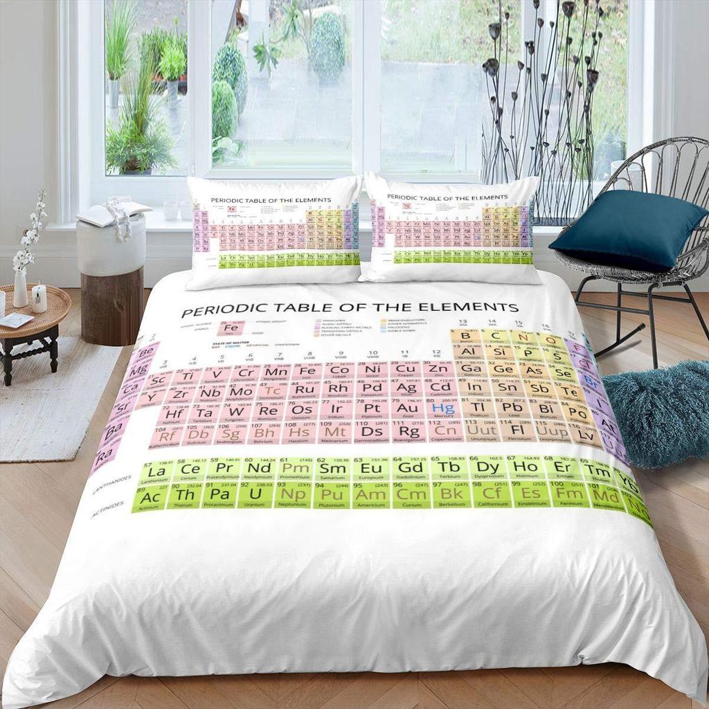 Tavola periodica degli elementi chimici Copripiumino Scienza chimica Set copripiumino a tre pezzi Decorazione camera da letto