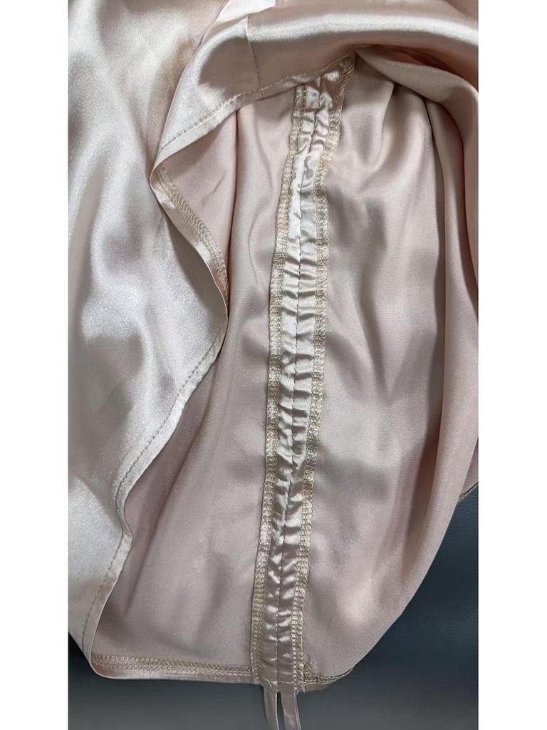 Asymmetrical Satin Blouse with Slanted Collar - Women's Spring/Autumn Collection