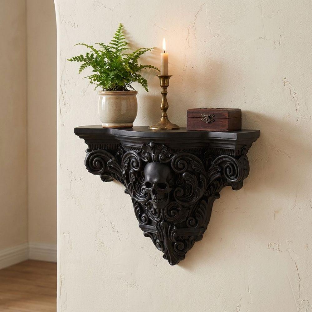 3D Printing Carved Skull Storage Shelf Vintage Style Art Skull Wall Rack Bedroom