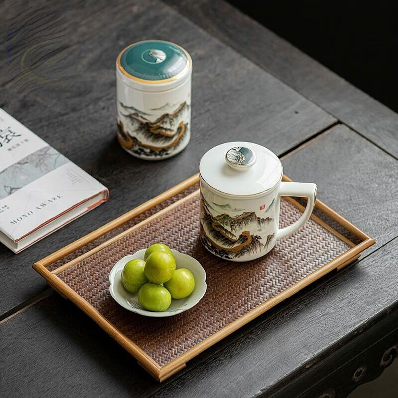 Mountains and Rivers Series Ceramic Tea Infuser Office Cup & Tea Caddy Gift Set