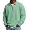 Mens Loose Half Zip Turn Down Collar Waffle Long Sleeve Casual Top