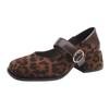 Fashion Vintage Square Toe Thick Heel Women Mary Jane Shoes Street Style Cosy Leopard Print Party Dress Female Pumps New Spring Autumn