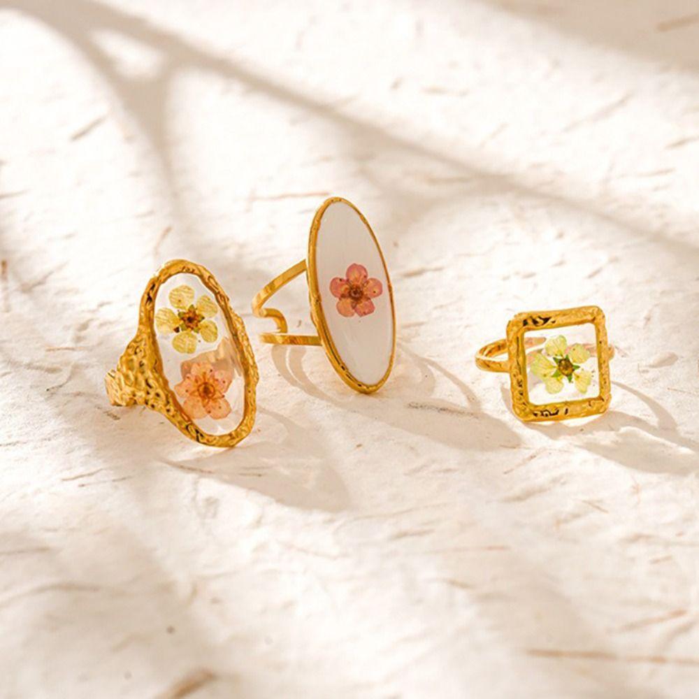 Stainless Steel Eternal Flower Ring Korean Style Open Ring Creative Summer Transparent Ring  Men