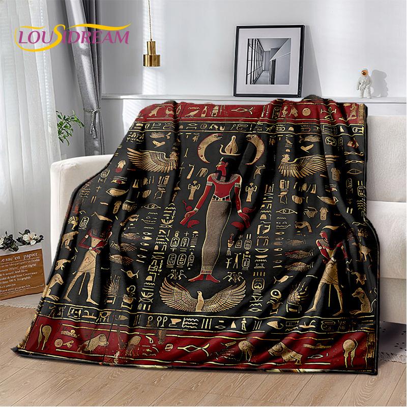 2025 Ancient Egypt Hieroglyphic Mythology Wall Painting Blanket,Soft Throw Blanket for Home Bedroom Bed Sofa Cover Child Gift