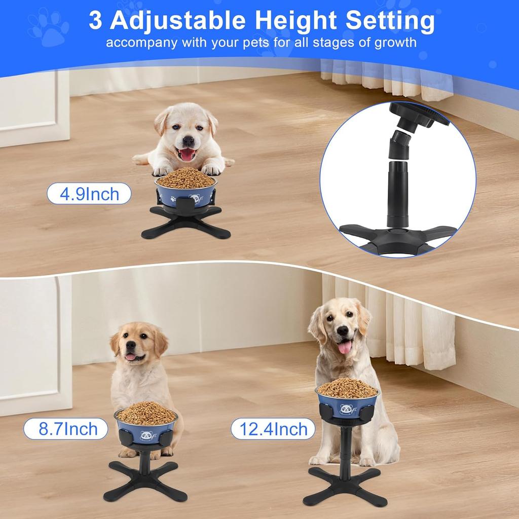 Dog Bowls Elevated Adjustable Stand, Raised Bowl with 3 Heights & Tilted Feeding Stand, Compatible with Various Bowls, for Medium & Large Breeds (1