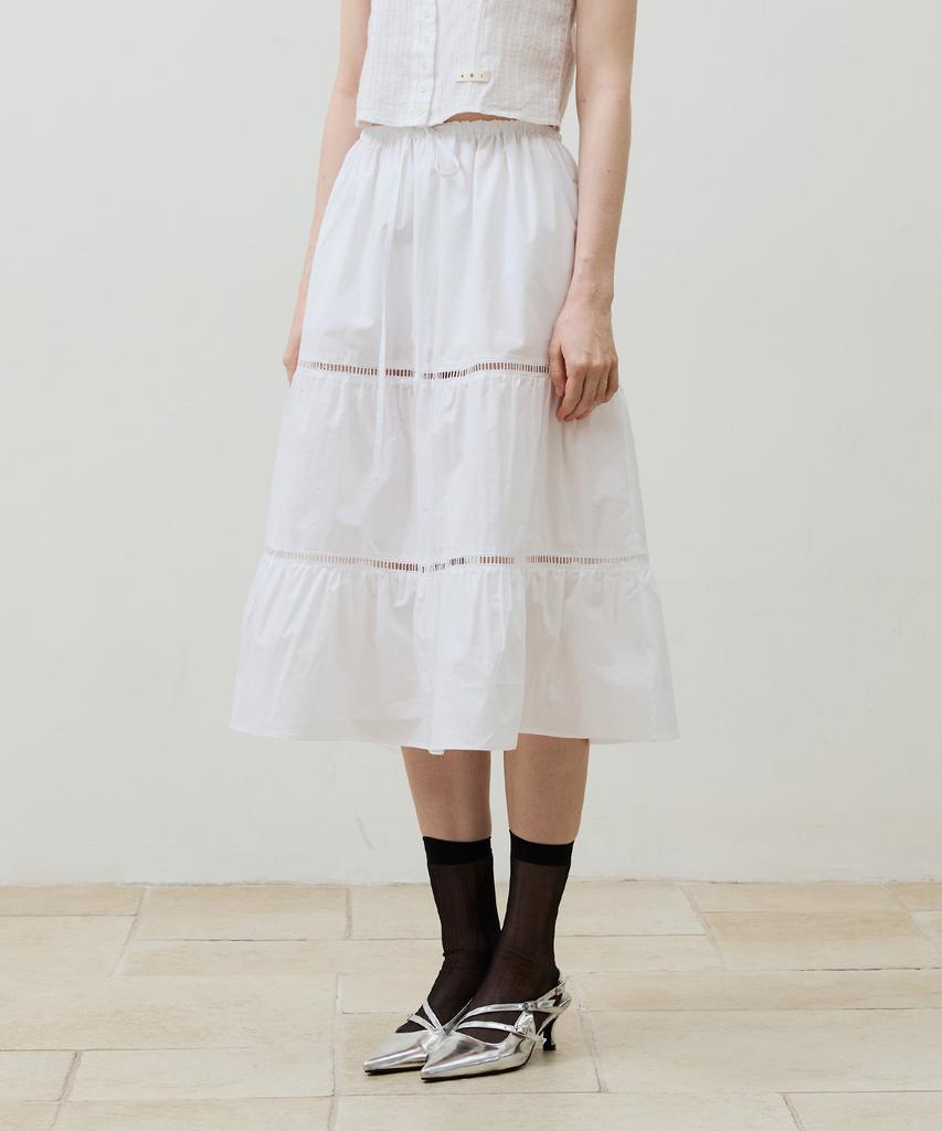 Alikim Muse Tiered Midi Skirt / White