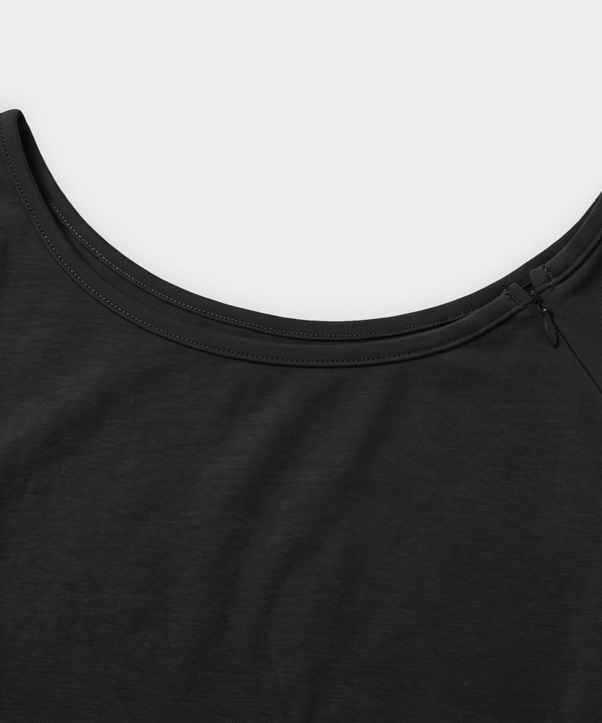 EUGGEN Open Slit Boat Neck Long Sleeve_Black