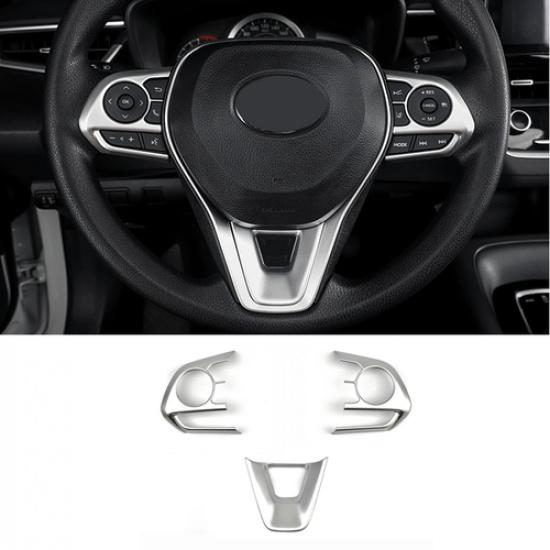 Car Steering Wheel Trim 3pcs ABS Matte silver For Toyota RAV4 -2025