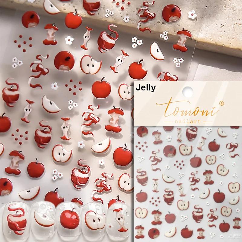 1 piece5D Cute Fruit Jelly Nail Stickers Red and Green Apple High Quality Nail Stickers New Embossed Nail Art Decoration Sticker