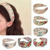 Hand-Made Cotton Linen Hairband Intricate Embroidery Blossom Design Adjustable Wide Band Unisex Hair Accessory