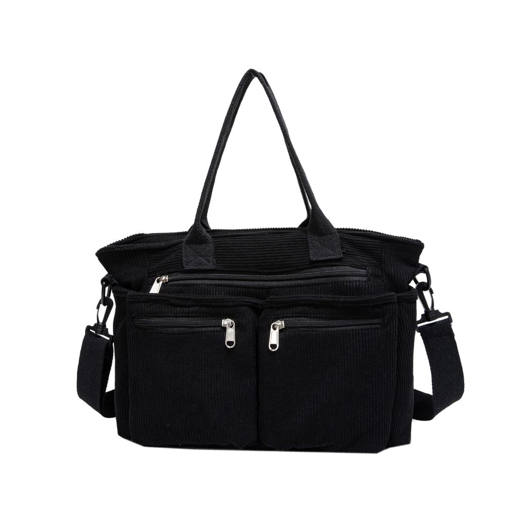 Large Capacity Corduroy Shoulder Bag for Women – Multi-Pocket Tote with Zipper Compartments and Stylish Design