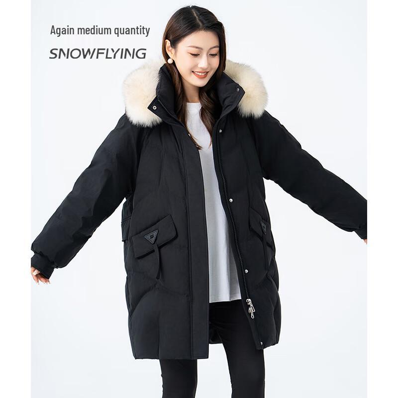 SNOWFLYING Women's Long Fox Fur Collar Down Jacket