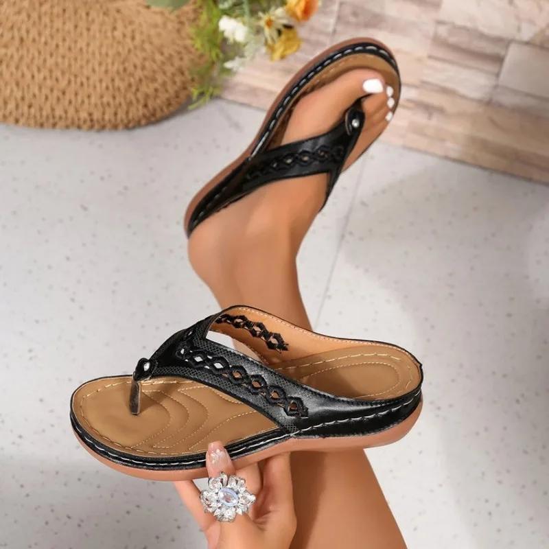 Moteriški basutės su platforma Paplūdimio, laisvalaikio pleištai, šlepetės Aukščiausios kokybės ortopediniai atviri dideli pirštai, neslystantys lauko PU odos batai