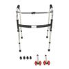 Elderly Folding Walker 6 Height Adjust 4 Legs Stainless Steel Walking Aid with Red Wheels Single Bend