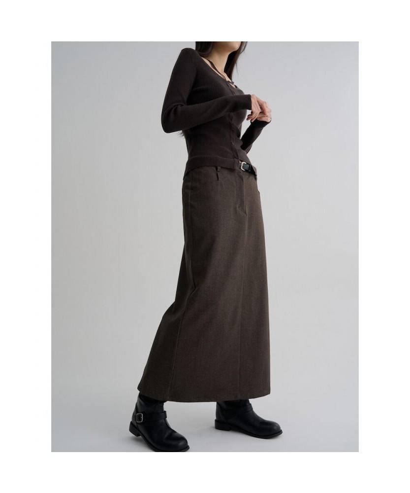 8SECONDS Belted H-Line Long Skirt Khaki