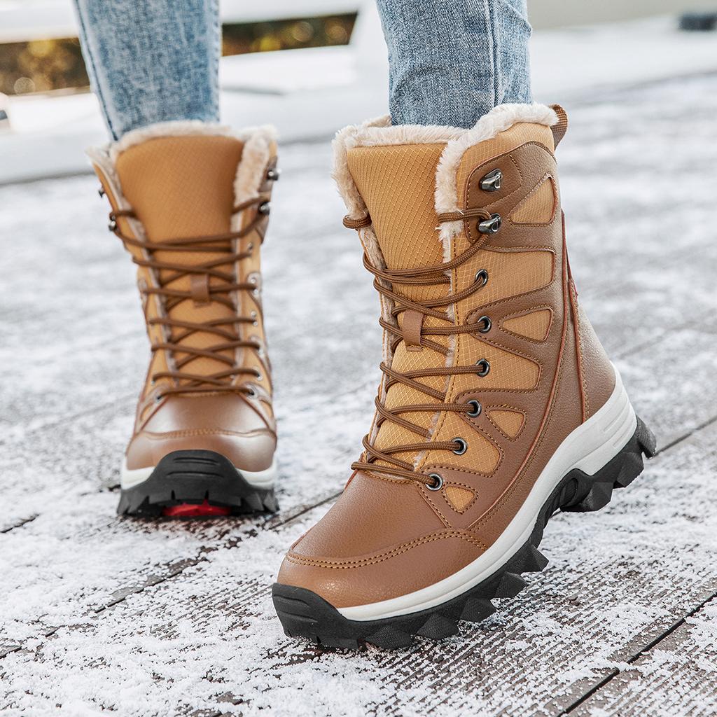 Nowe zewnętrzne buty zimowe dla par, duże rozmiary, wysokie, ciepłe, pikowane, pogrubione, buty turystyczne outdoorowe