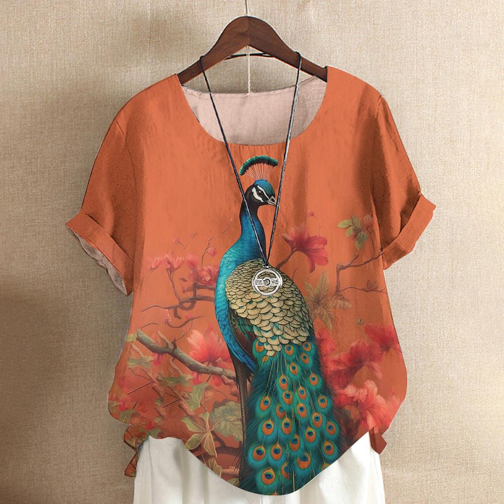 Harajuku Casual Short Sleeve Top Tee O Neck Oversized Female Clothing Women's T-Shirts Cute Animal Peacock 3d Print T-Shirt