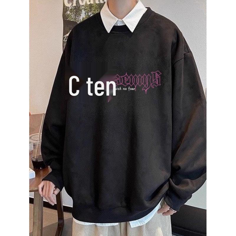 Men's Heavyweight Suede Round Neck Pullover Hoodie - 2025 Autumn/Winter Street Casual Style