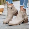 Autumn Coarse Heel Medium Heel Round Head Chelsea Boots Children's Side Zipper Hollow Fashion Women's Boots