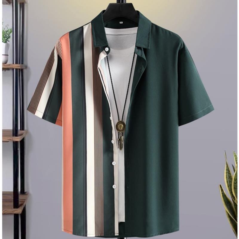 Shirts For Men 3d Patchwork Plaid Printed Men’S Clothing Summer Casual Short Sleeved Daily Street Tops Loose Oversized Shirt