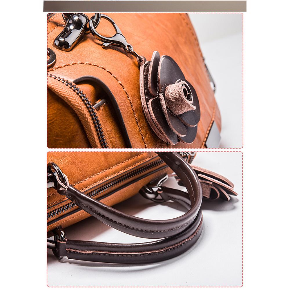 Women's Messenger Bag All-match Boston Bag Soft Leather Women's Bag Fashion Flower Handbag Bag