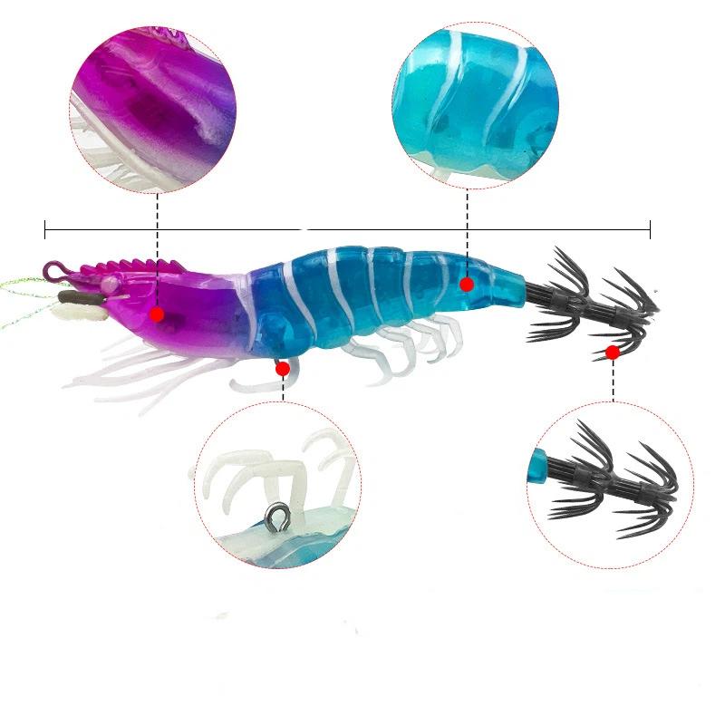 1PCS Glow Horizontal Egi Set 8cm Realistic Shrimp Fishing Lure Luminous Squid Catching Bait for Sea Anglers