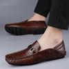 Fashion Handmade Genuine Leather Men Shoes Italian Lightweight Loafers Men Light Casual Shoes Non-slip Driving Footwear High-end Flats