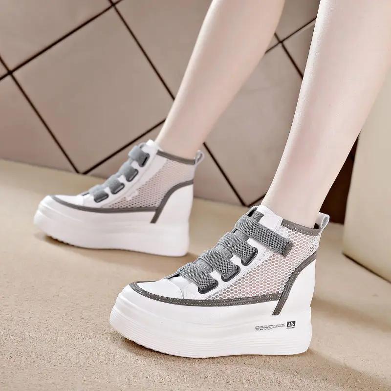 Footwear 2024 High Top Women's Shoes Mesh Breathable Platform Black Female New 39 Fashion A Shoe Spring Urban Autumn Y2k Trends
