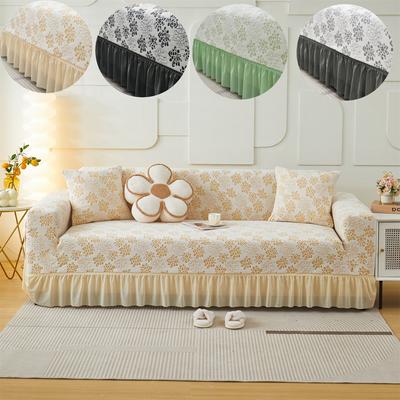 High Elastic Peony Jacquard Polar Fleece Stretchy Sofa Cover 1/2/3/4 with Skirt Hem, All Seasons Sofa Protector Decor for Pets