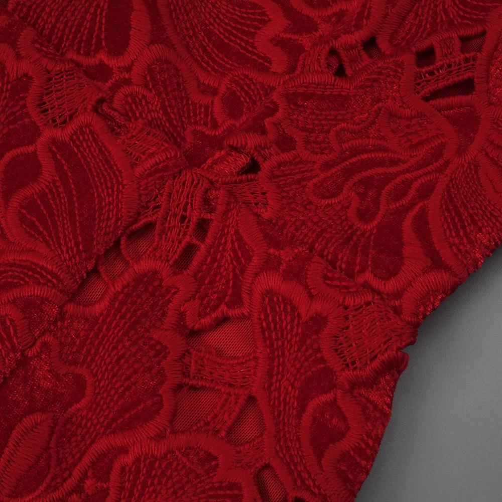 Autumn Red Lace Zipper Dress: Long Sleeve Christmas Style Women's Fashion