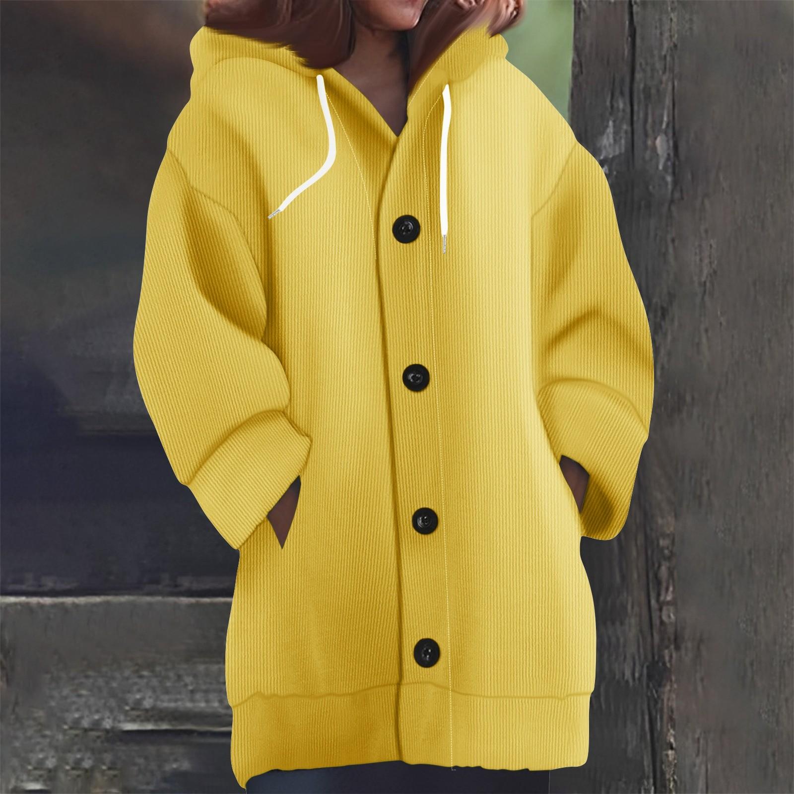 

Свитшоты для женщин Вязаный свитер с длинным рукавом Принт Вязаный худи с пуговицами Кардиган Пальто XL жёлтый