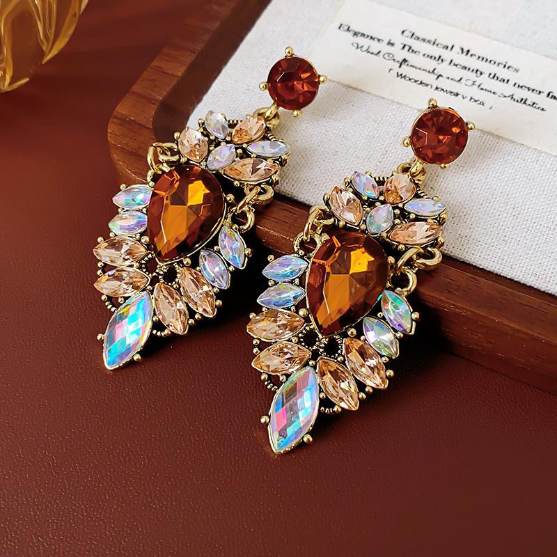 Water Drop Inlaid Rhinestone Earring for Women Personality Temperament Fashion Exaggerated Drop Earrings Light Luxury Zircon