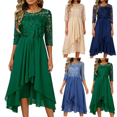 Women's Dress Elegant Lace Patchwork Dress Cut-out Long Dress Bridesmaid Evening Dress