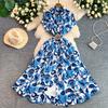 French Romantic Print Shirt Dress for Women 2026 Summer Turn-down Collar Single-Breasted Slim Long Dress Female with Belt