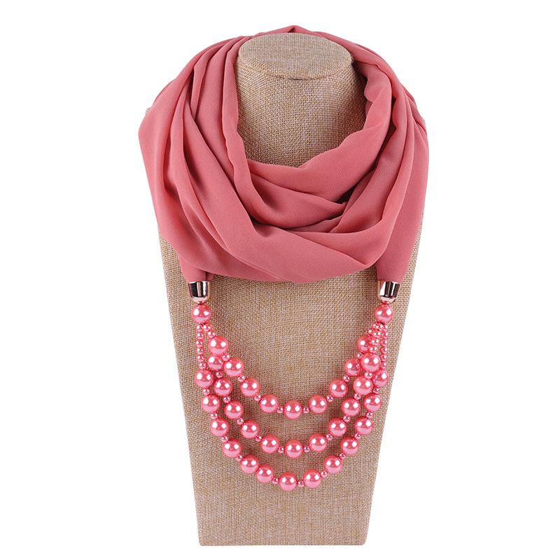 Elegant Chiffon Scarf Necklace with Double Layer Pearl Beads – Classic Women’s Fashion Accessory for Everyday & Formal Wear
